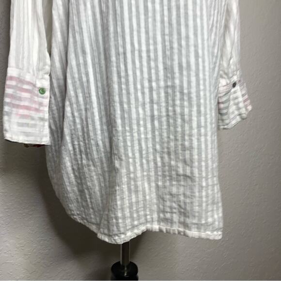 Antica Sartoria white striped floral embroidered button down tunic top size XL - Picture 14 of 16